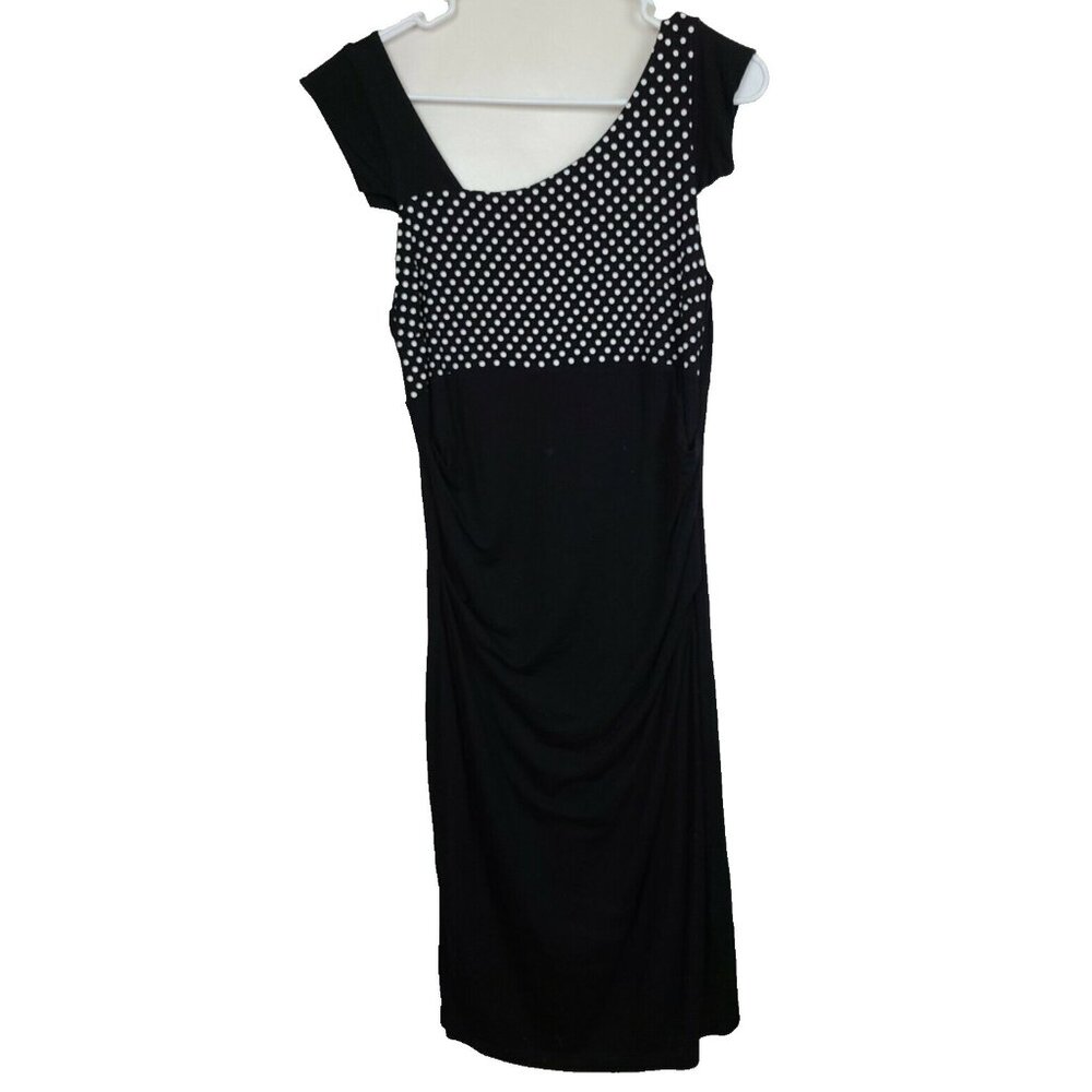 Tango Mango Womens Bodycon Dress XS Black White Polka Dot Ruched‎ Short Sleeve